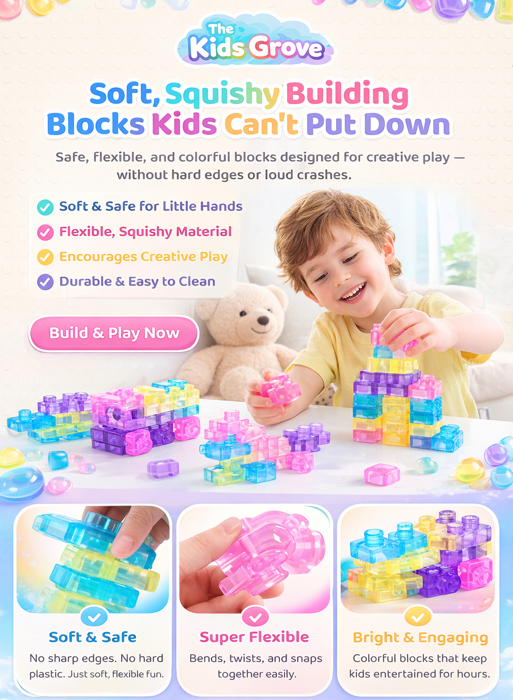 Gummy Blocks – Soft Building Blocks for Toddlers & Kids (40pc)